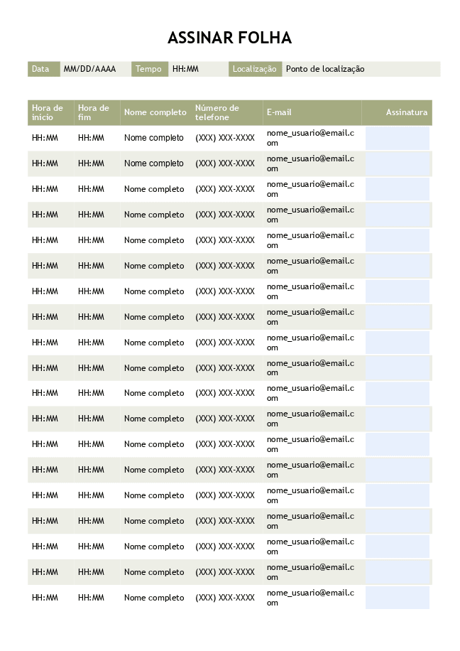 Lista de inscrições (verde)
