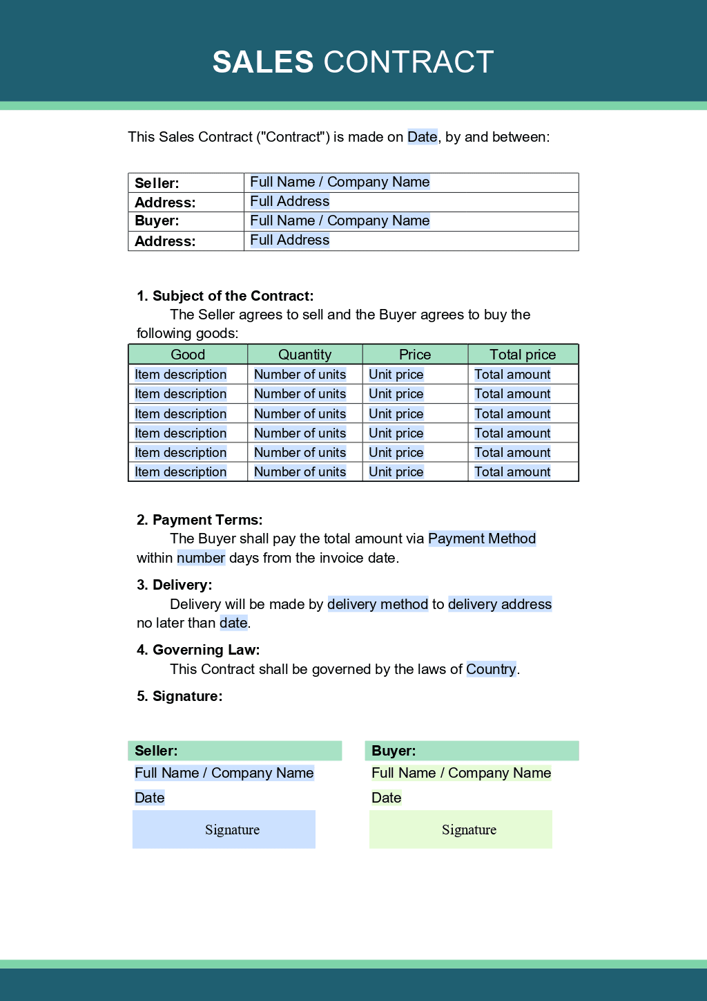 Sales Contract template 1