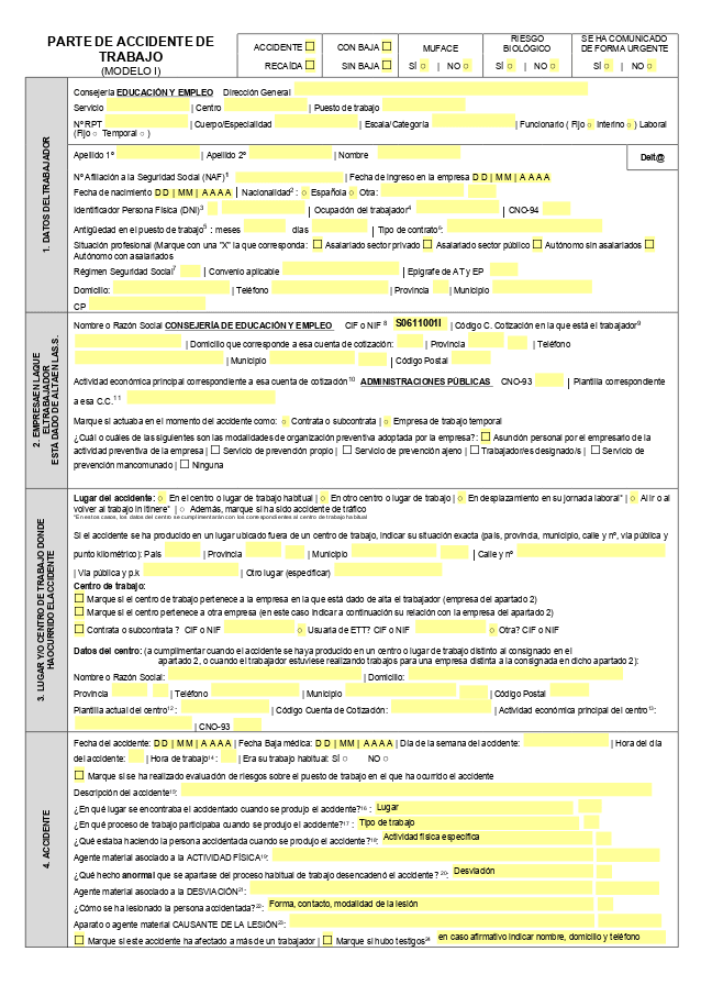 Formulario Parte de accidente de trabajo