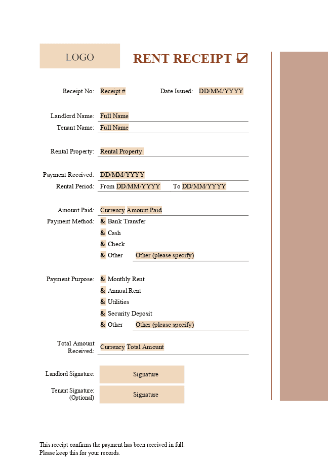 Rent receipt (formal)