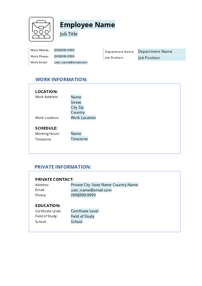 Employee template for Odoo
