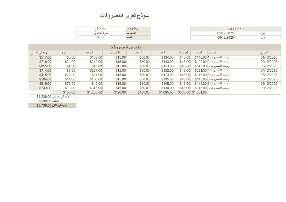 تقرير المصروفات