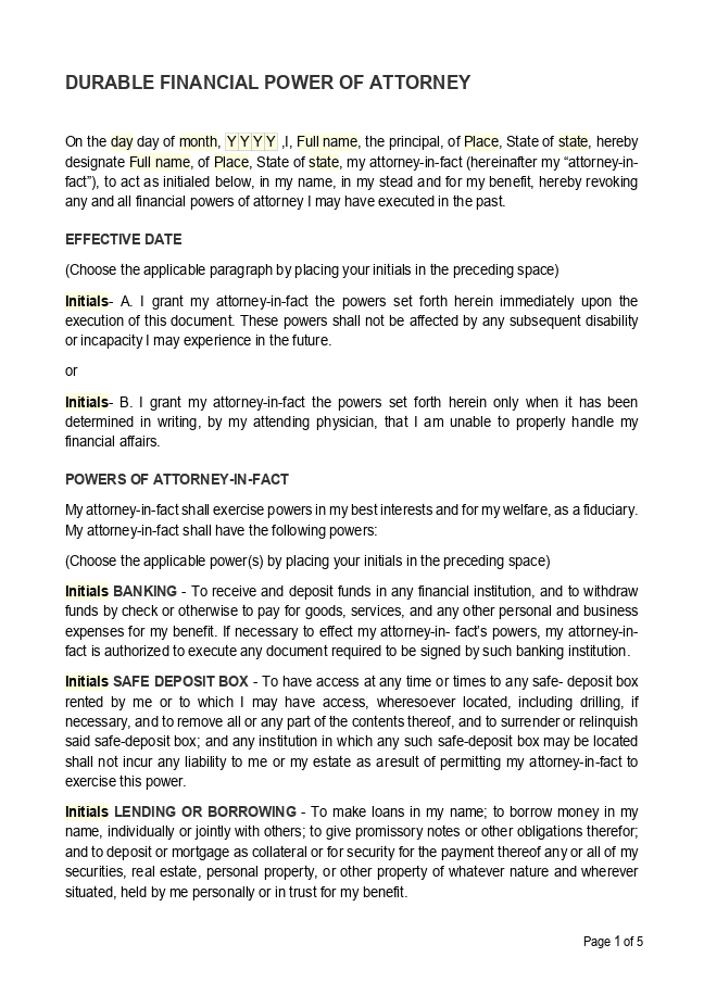 Power of attorney (POA) form