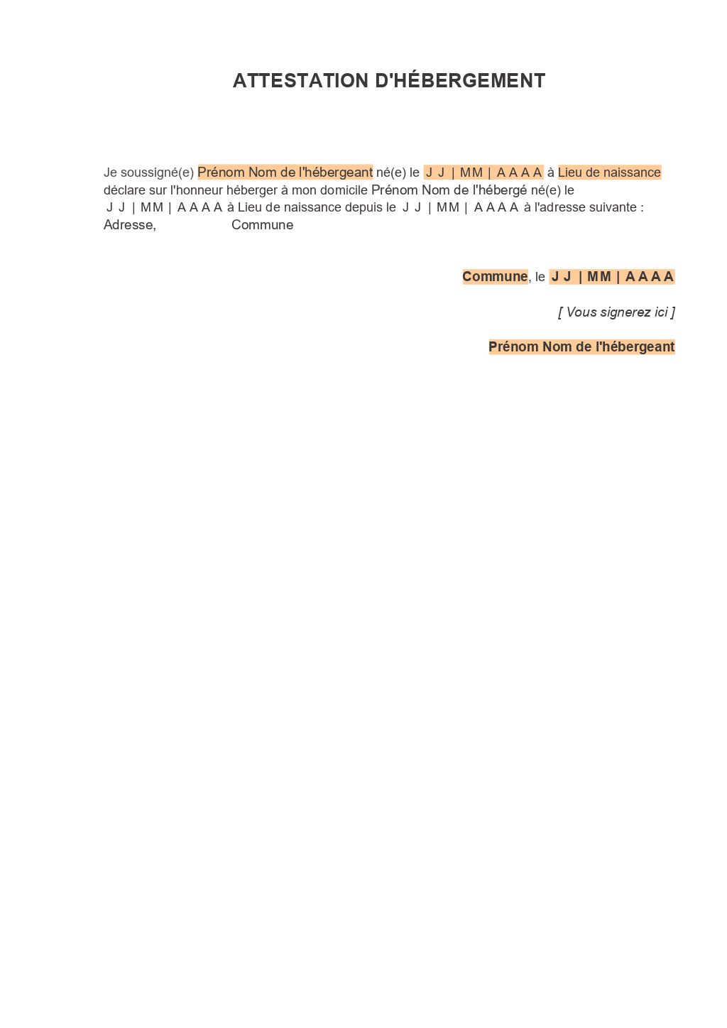Mod le Attestation D h bergement ONLYOFFICE