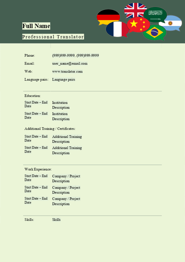 Translator resume template 2