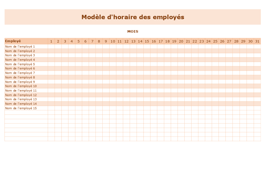 Horaire pour les employés