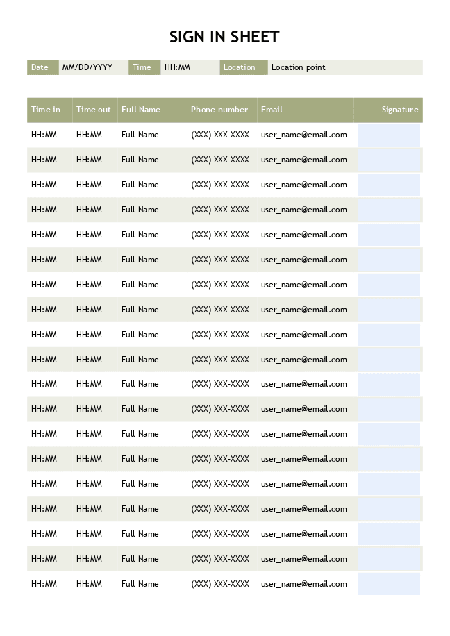 Sign-in sheet