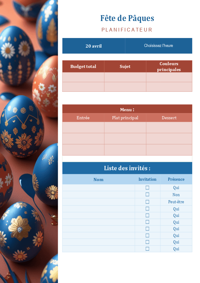 Planificateur de fêtes de Pâques
