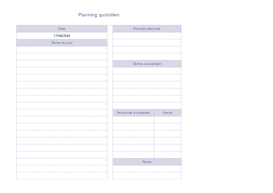 Planning quotidien 1