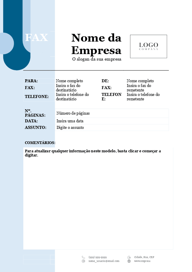 Folha de rosto do fax (azul)