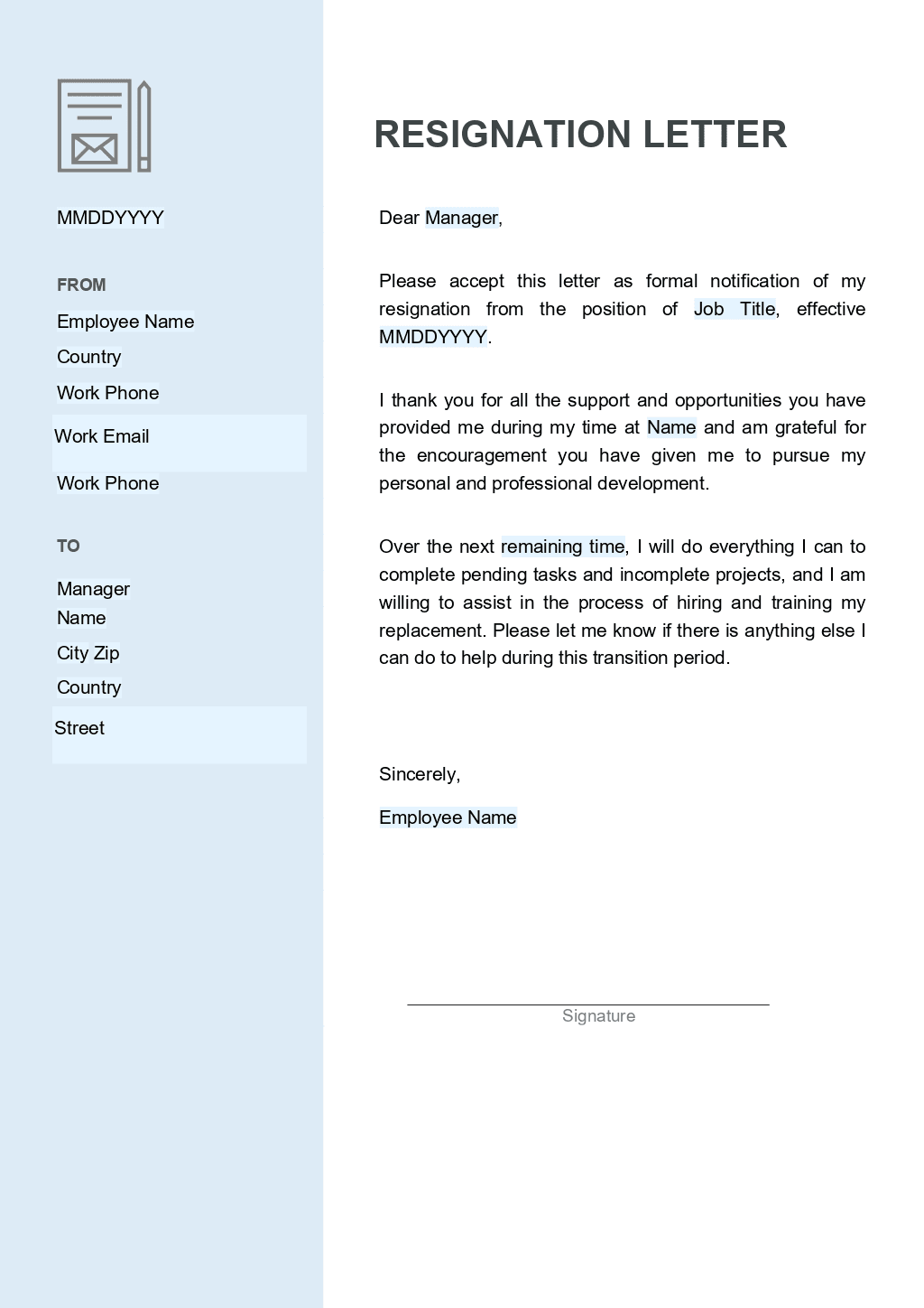 Resignation letter for Odoo