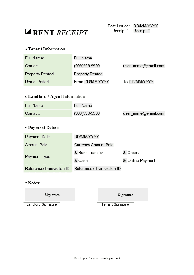 Rent receipt (minimal)