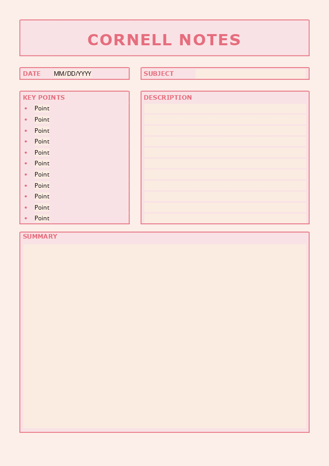 Cornell notes form (pink)