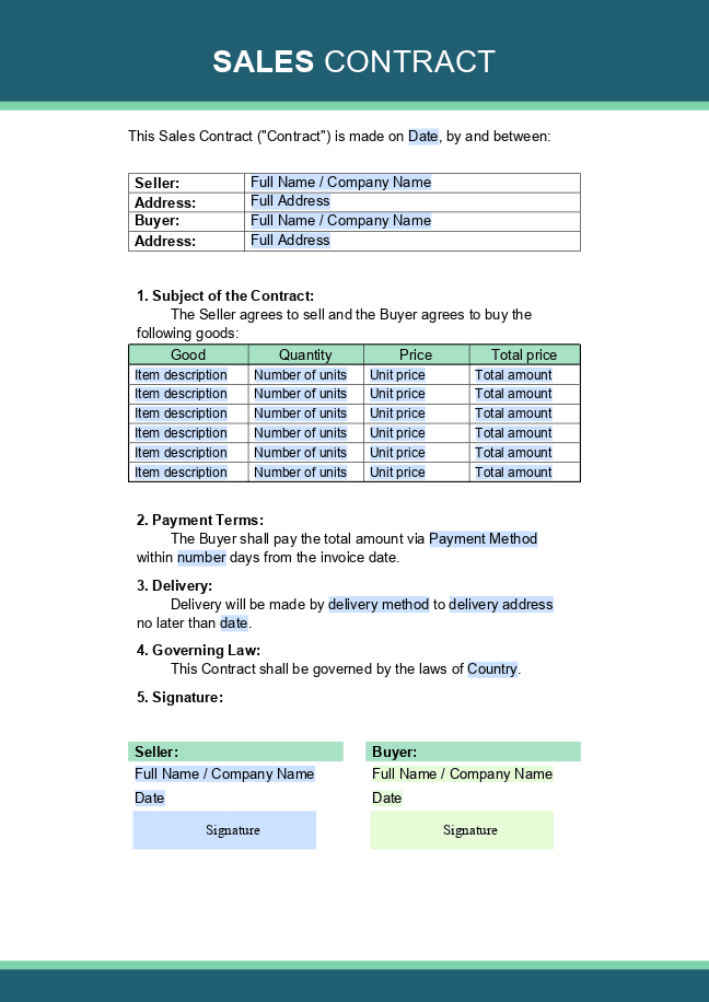 Sales Contract template 1