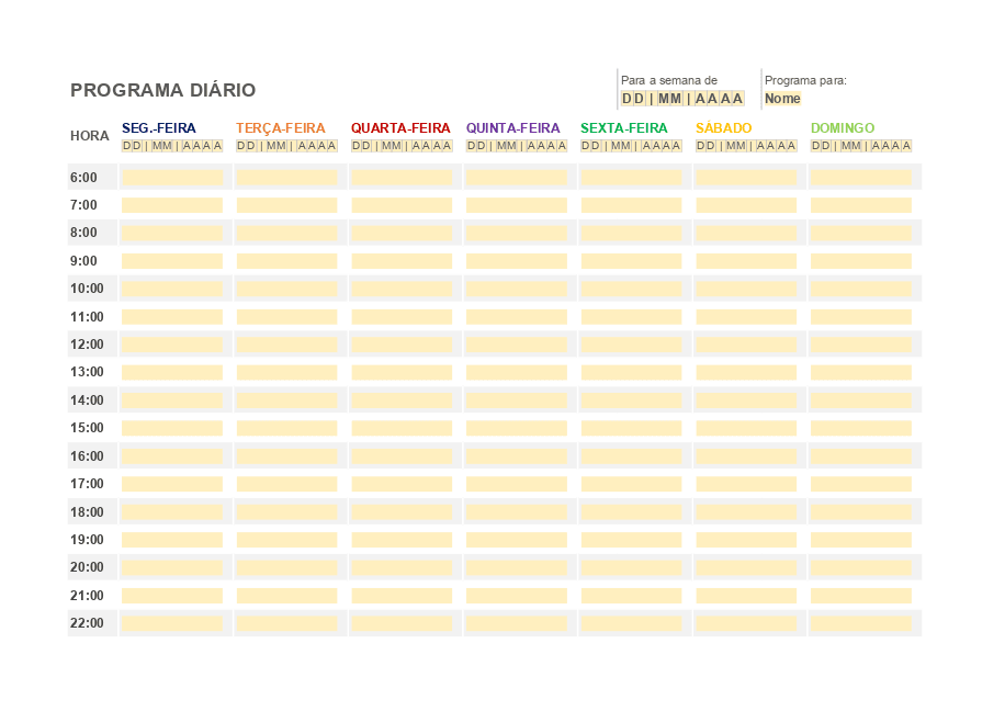 Formulário de programação diária