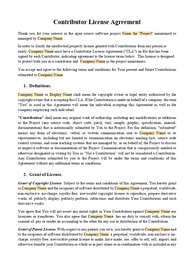 Contributor License Agreement for Odoo