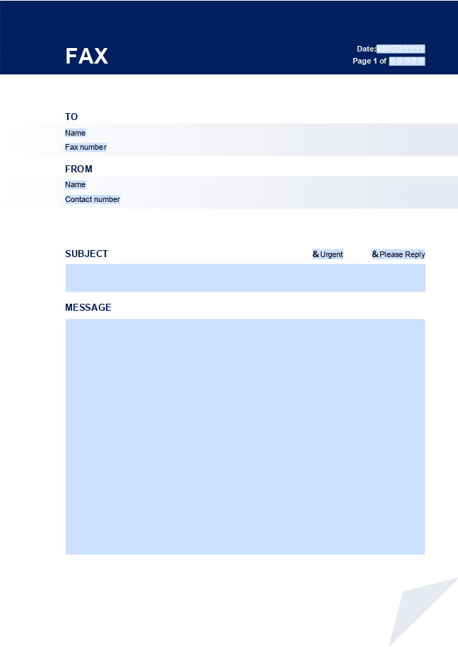 Fax cover form