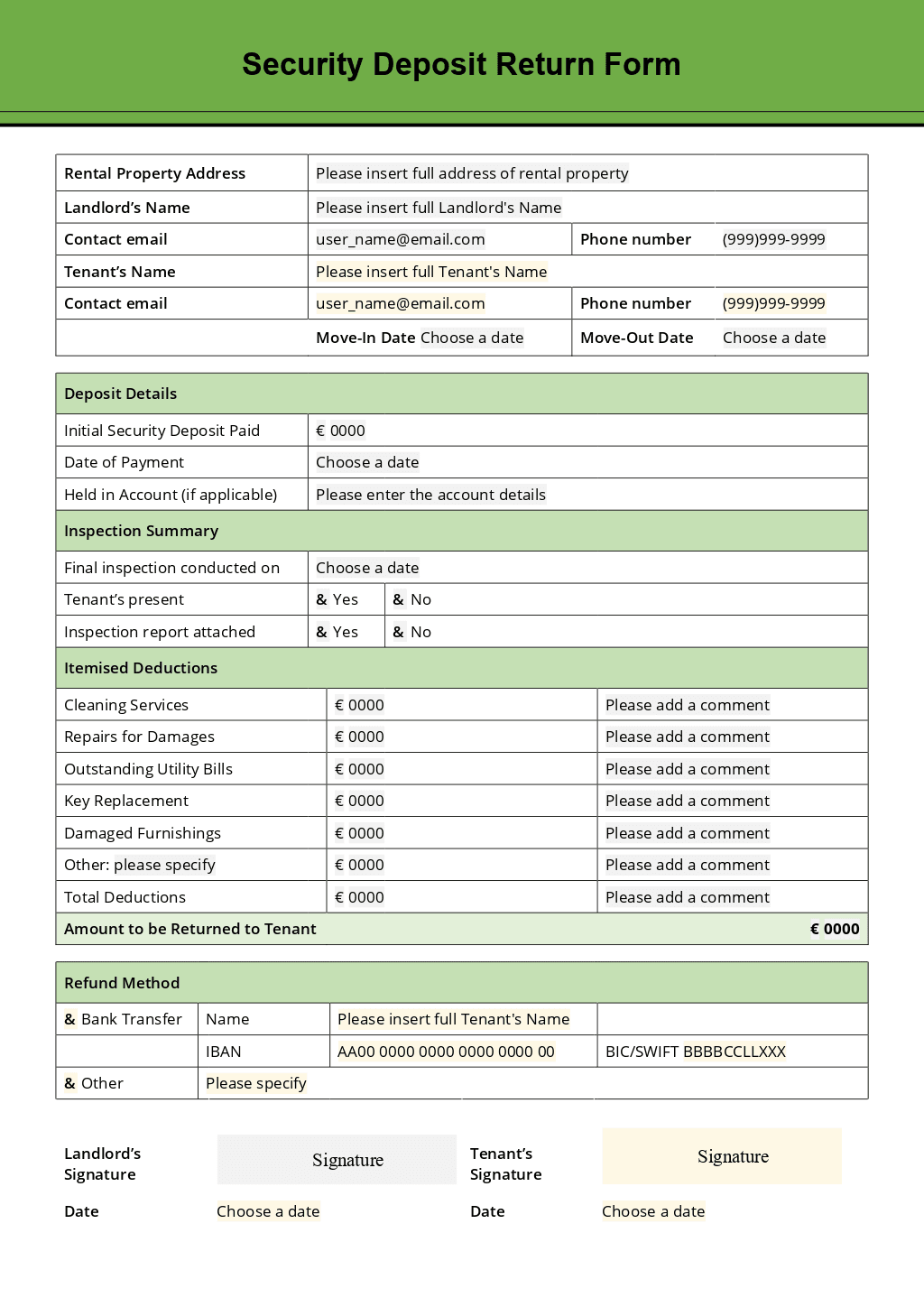 Security Deposit Return Form