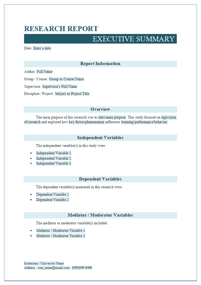 Research report executive summary 2