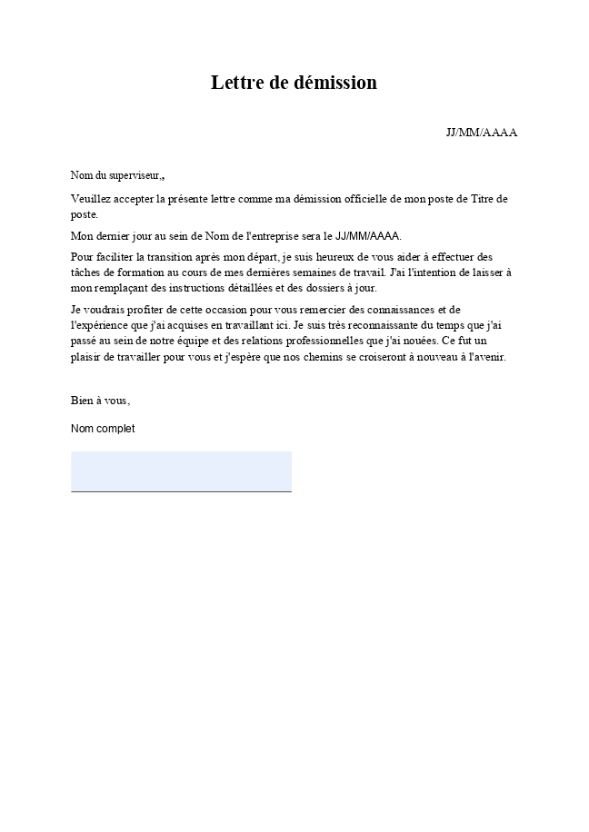 Lettre de démission 1