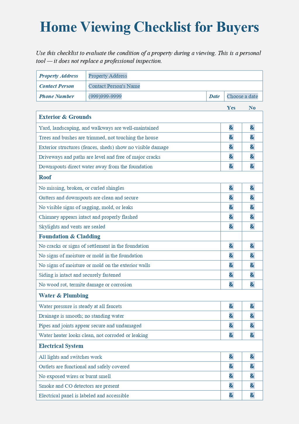 Home Viewing Checklist for Buyers