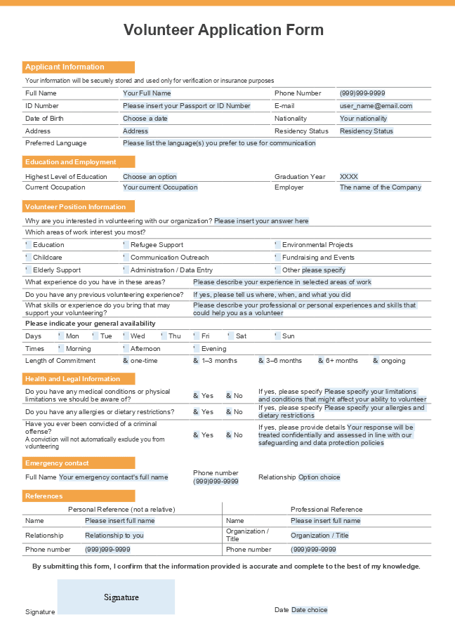 Volunteer Application Form 2
