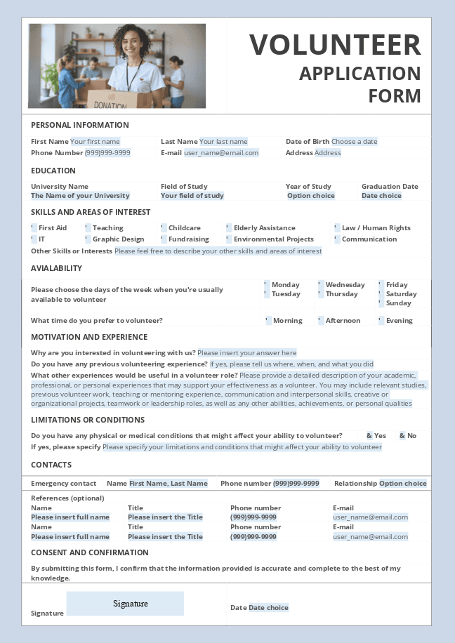 Student Volunteer Application Form