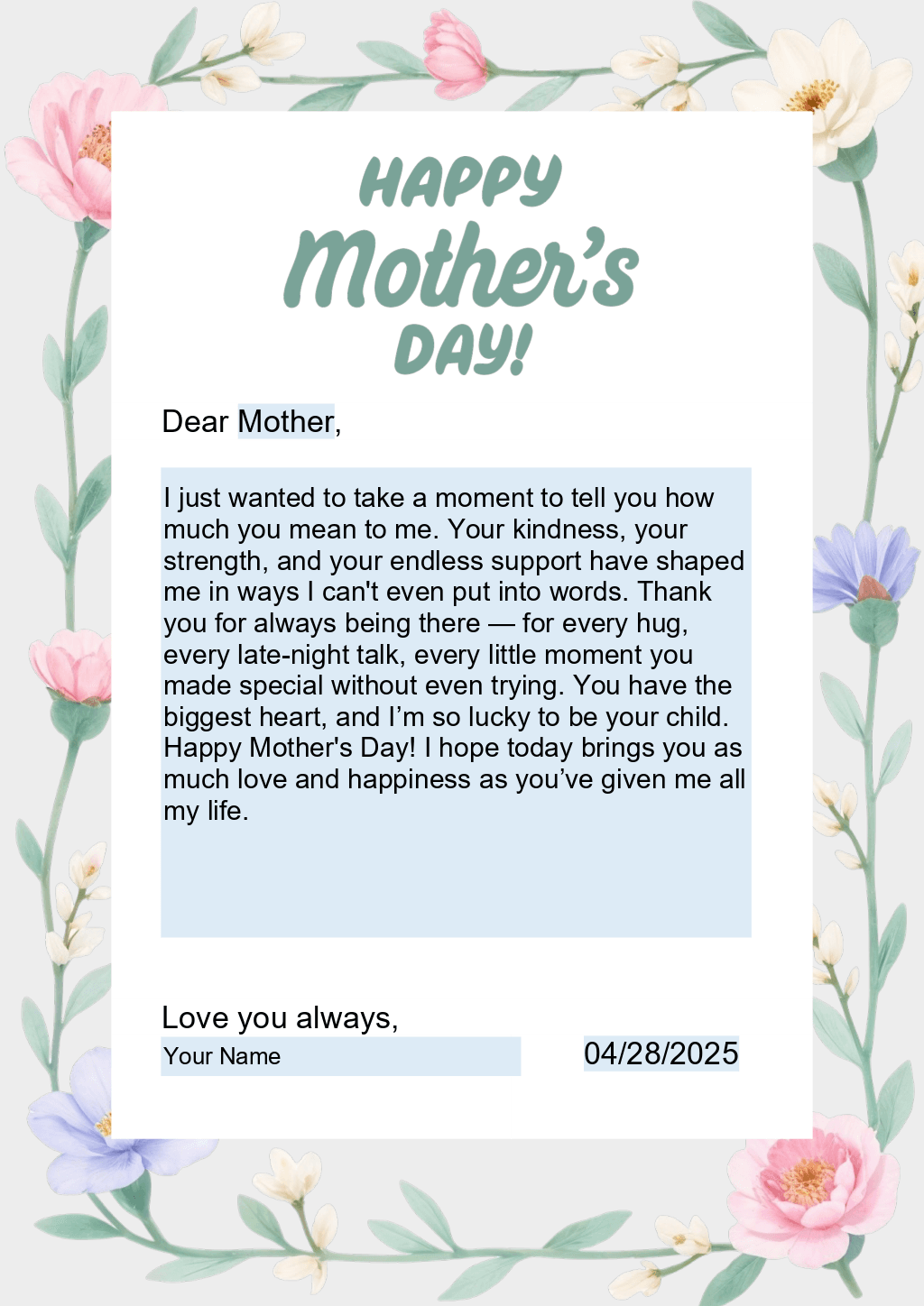 Letter to Mother