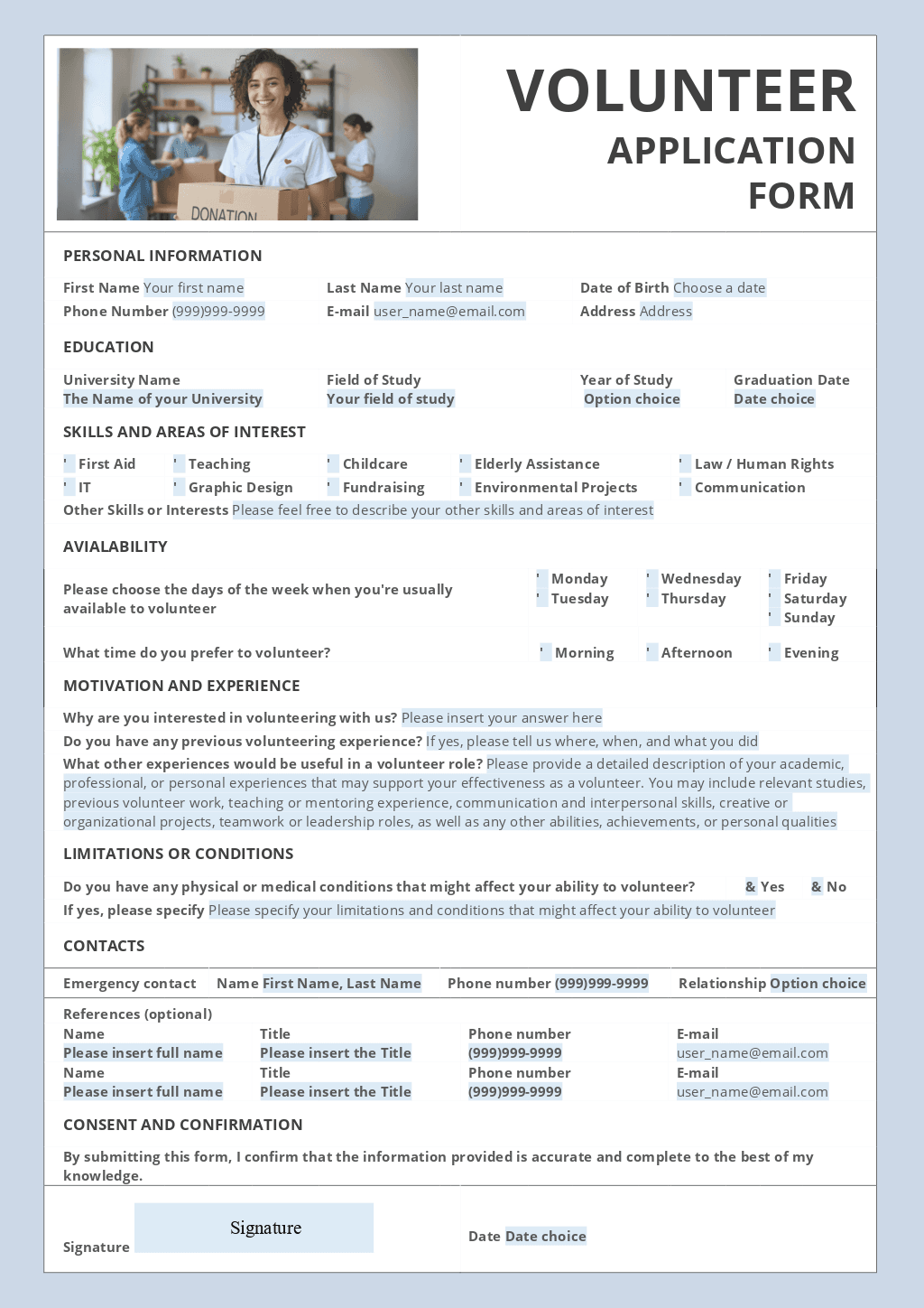 Student Volunteer Application Form 
