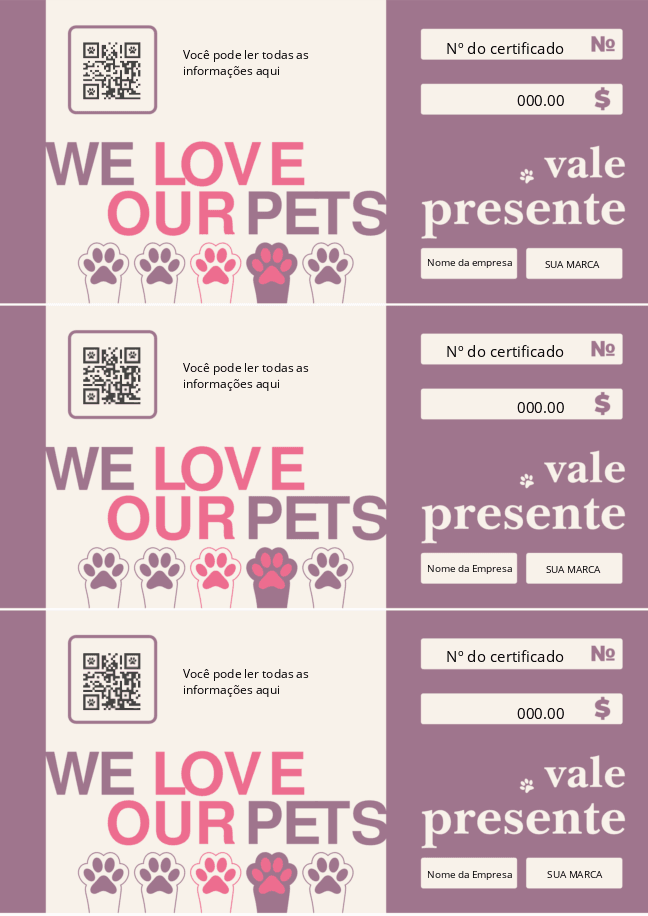 Vale-presente para animais de estimação