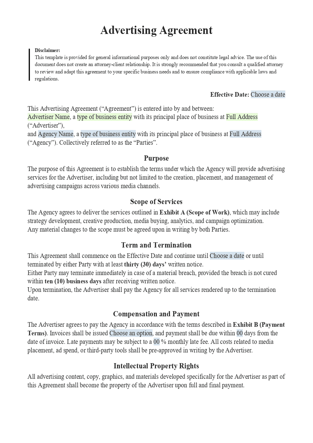 Advertising Agreement (US)