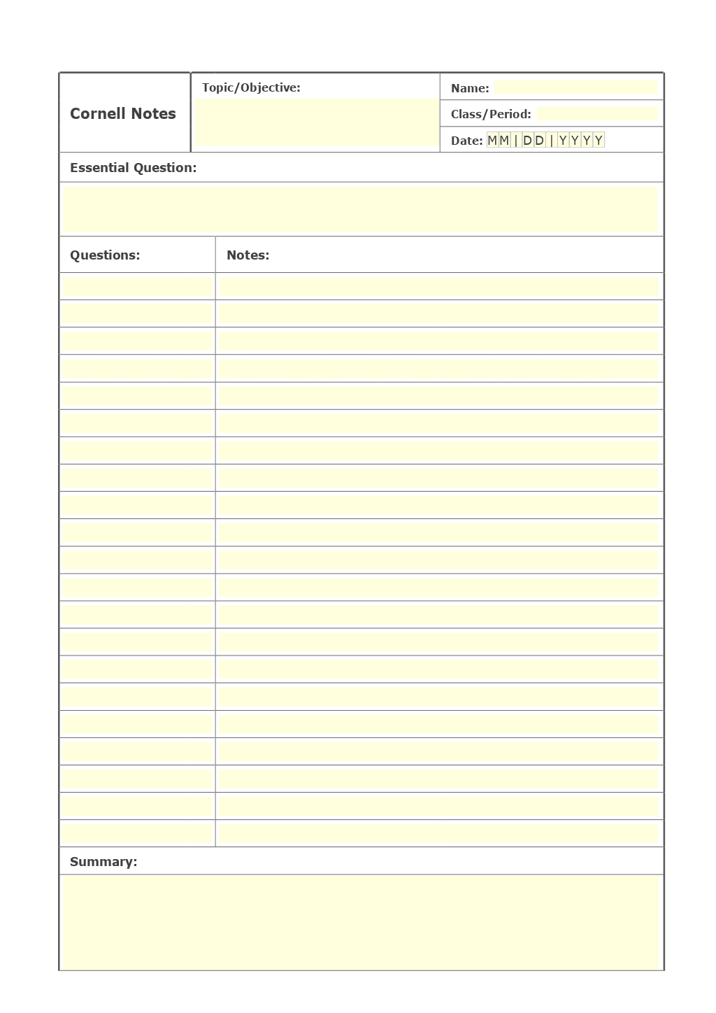 Papel De Preenchimento A4 Cornell Notes U2013 Papel De Folha Solta Com Notas Cornell De 3 Furos, 50 Folhas/100 Páginas, 100 G/m², Branco, 21 X 28 Cm