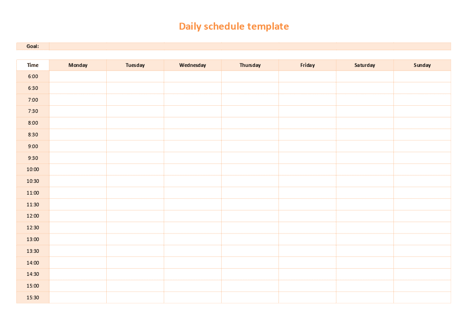 Daily schedule (spreadsheet)