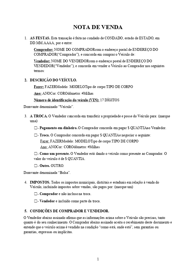 Nota fiscal de venda