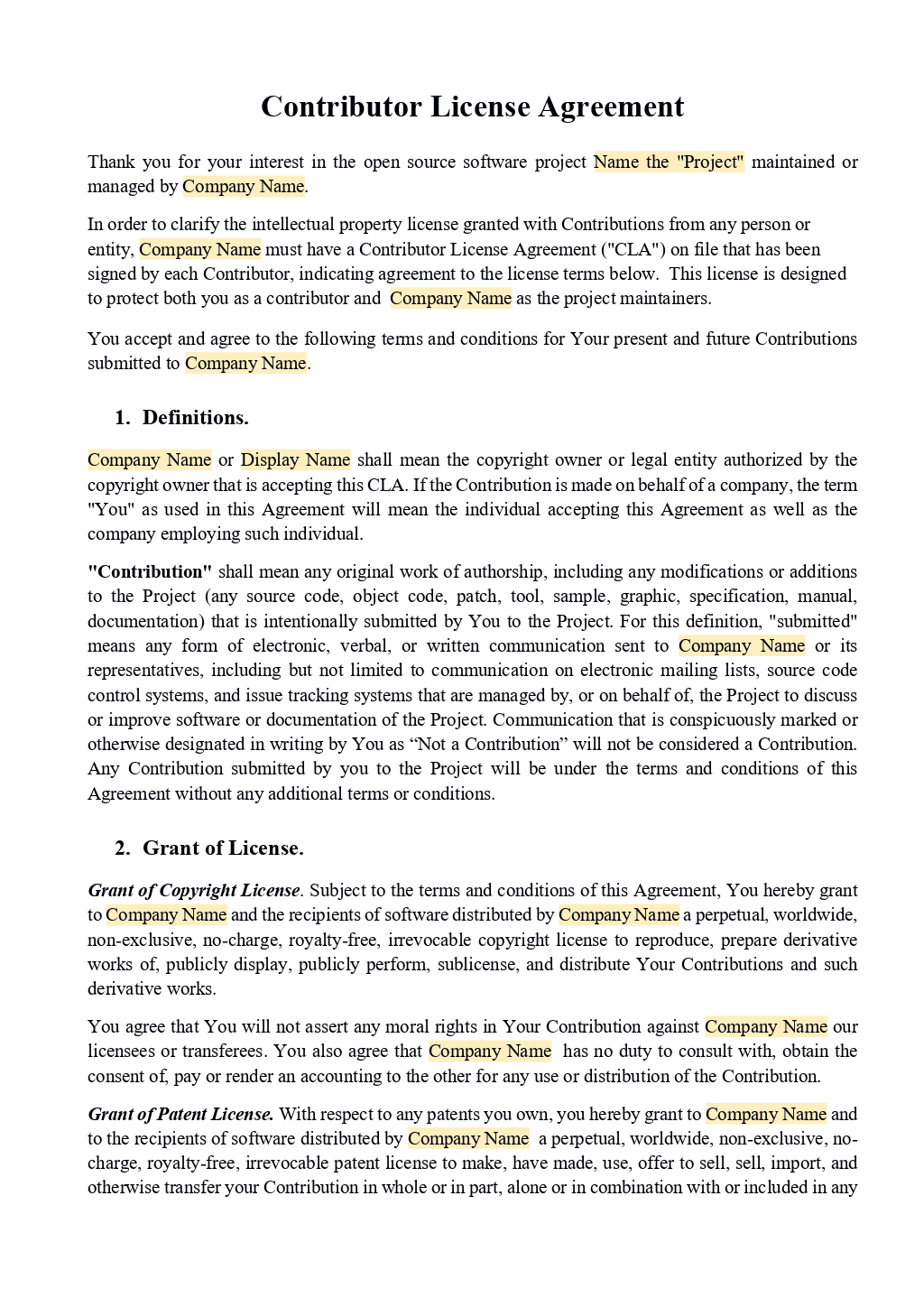 Contributor License Agreement for Odoo
