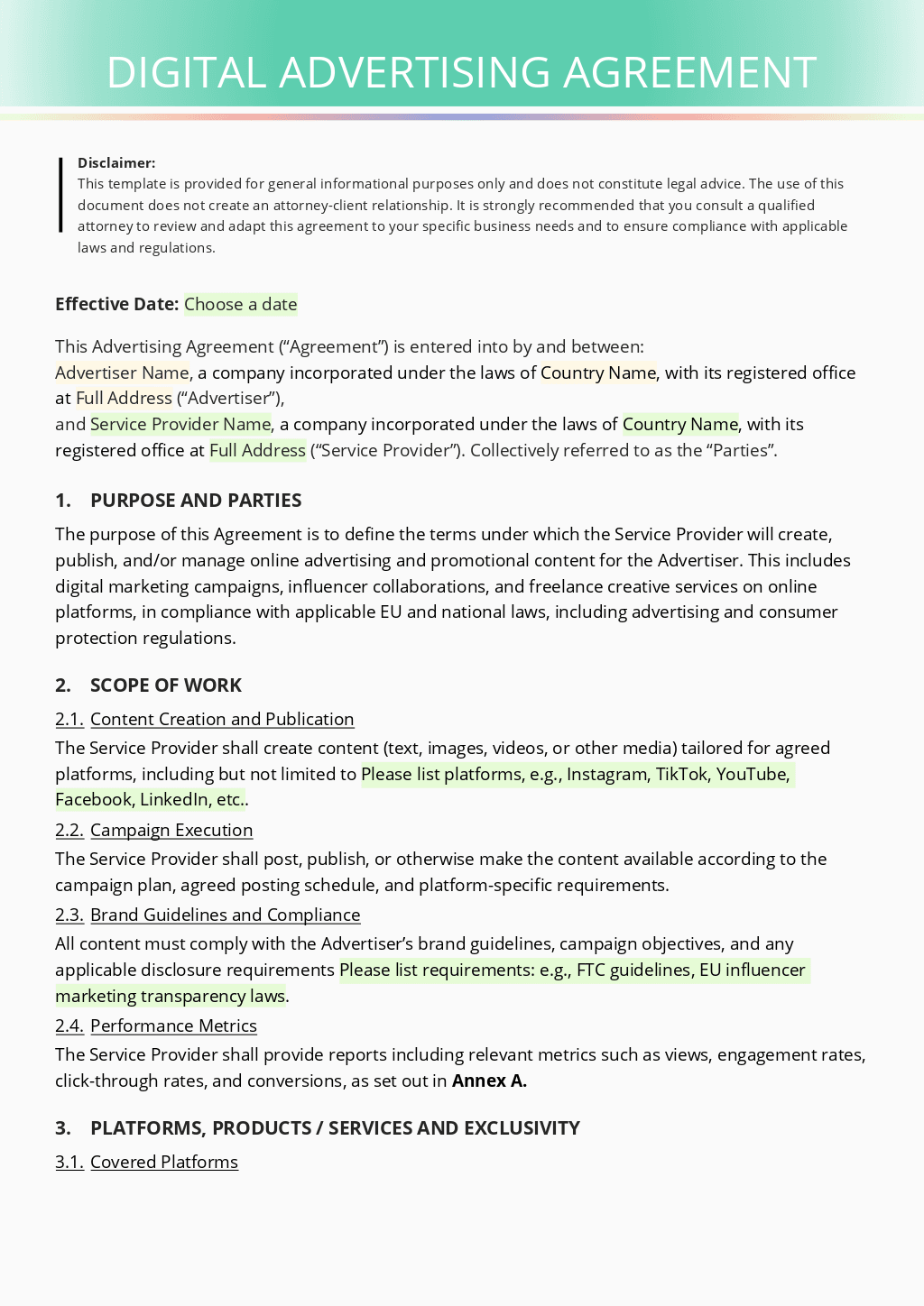Digital Advertising Agreement