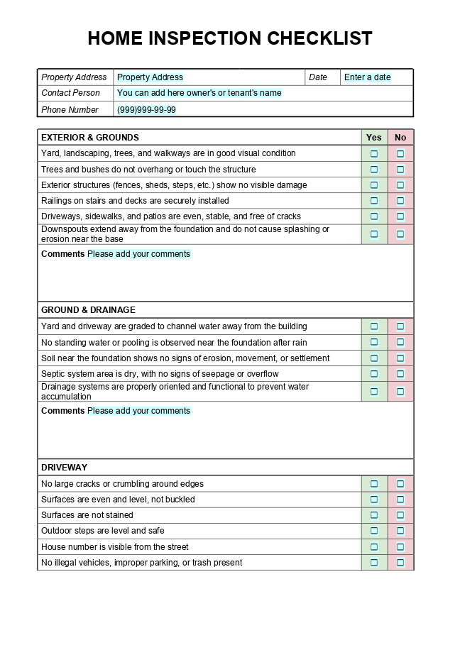 Home inspection checklist