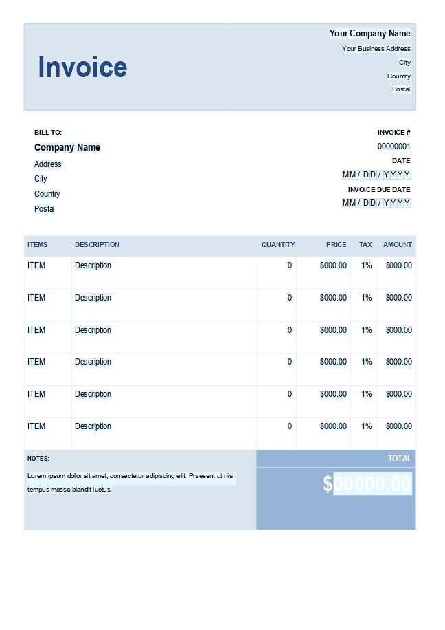 General Invoice form