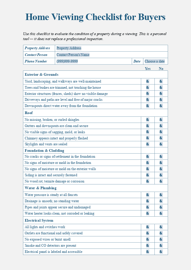 Home Viewing Checklist for Buyers