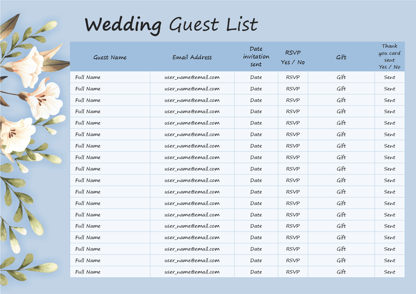 Wedding Guest List Template 6 ONLYOFFICE ONLYOFFICE Wedding Guest List Template 6 ONLYOFFICE ONLYOFFICE
