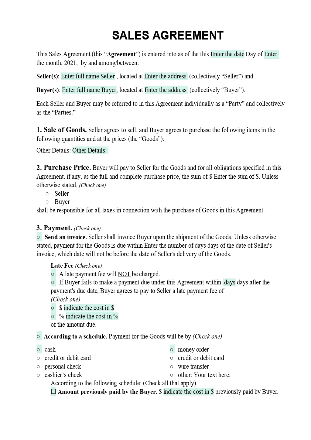 Sale And Purchase Agreement Template ONLYOFFICE