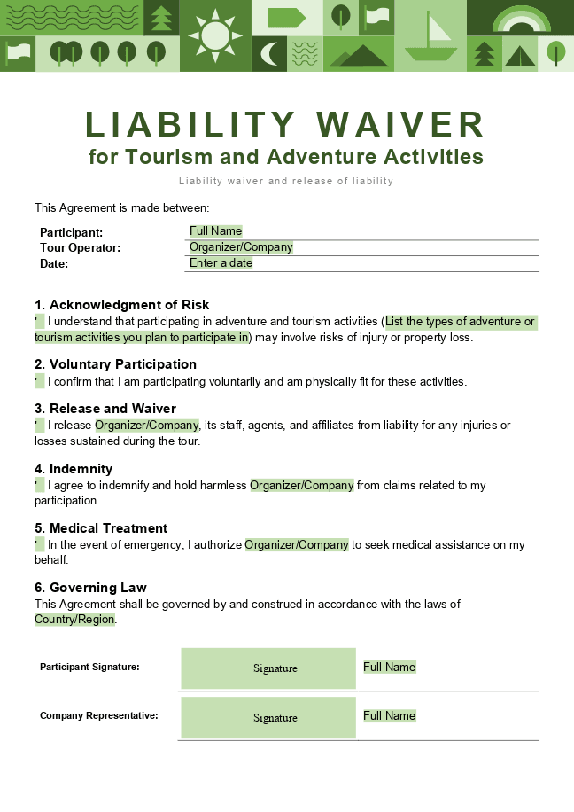 Liability waiver for tourism