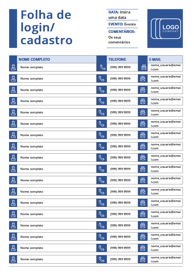 Lista de inscrições (azul)