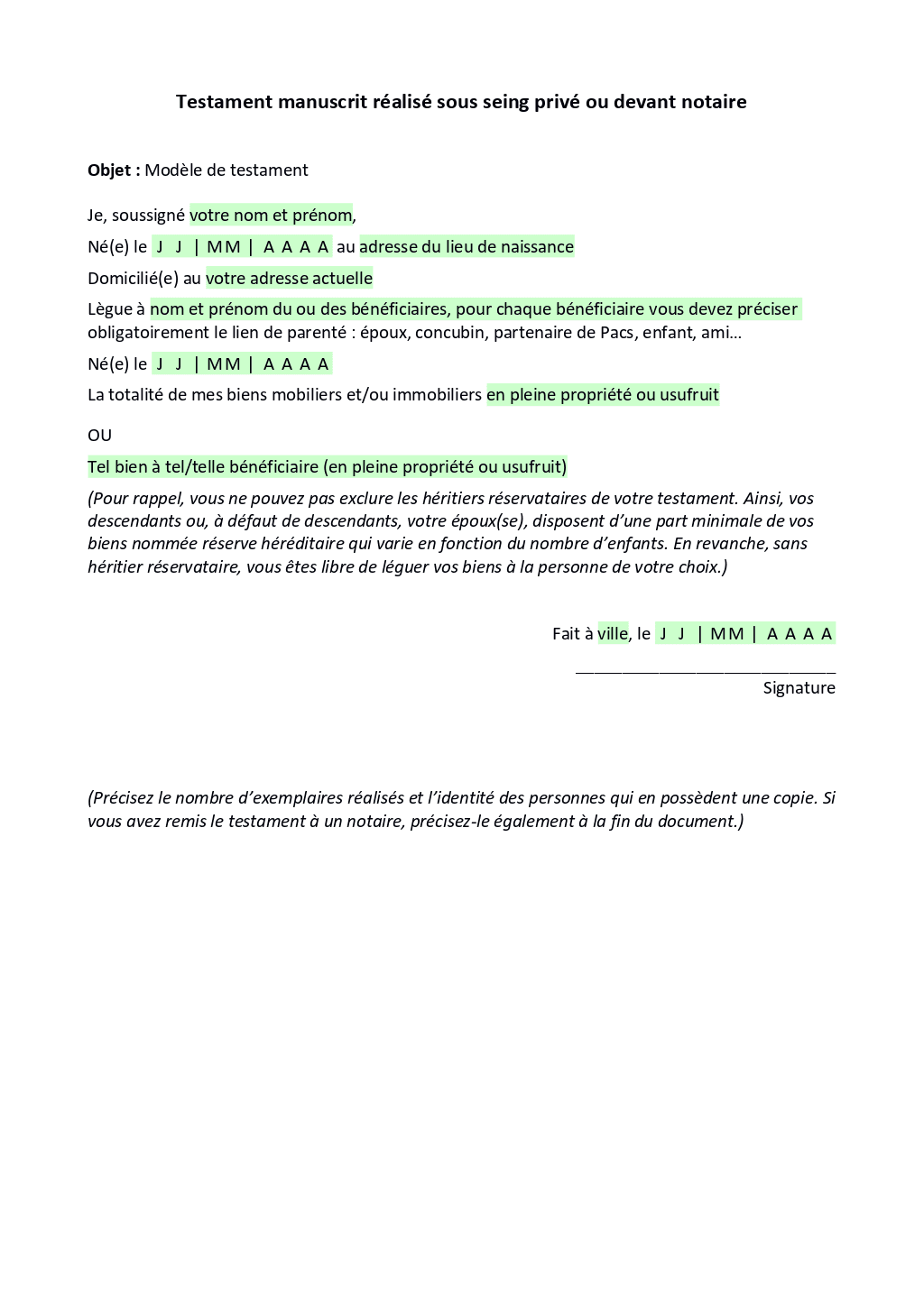 Mod le D Un Testament Mod le Lettre De Testament Gratuit EMWGH Mod le D Un Testament Mod le Lettre De Testament Gratuit EMWGH