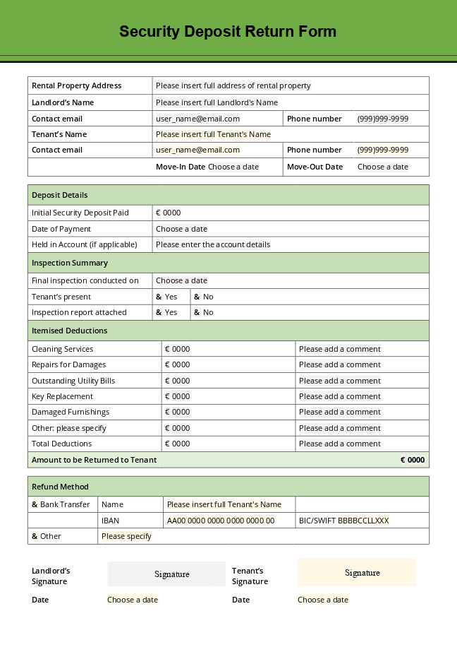 Security Deposit Return Form