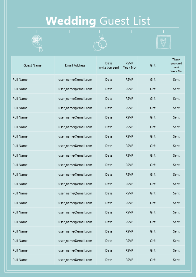 Wedding guest list (teal)