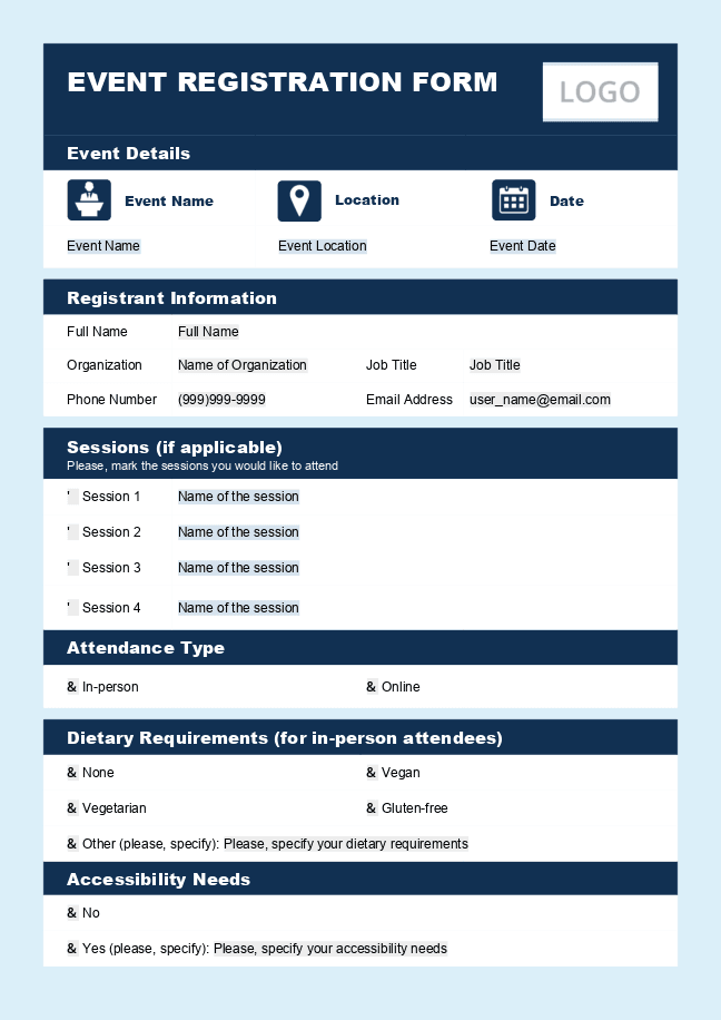 Event registration form