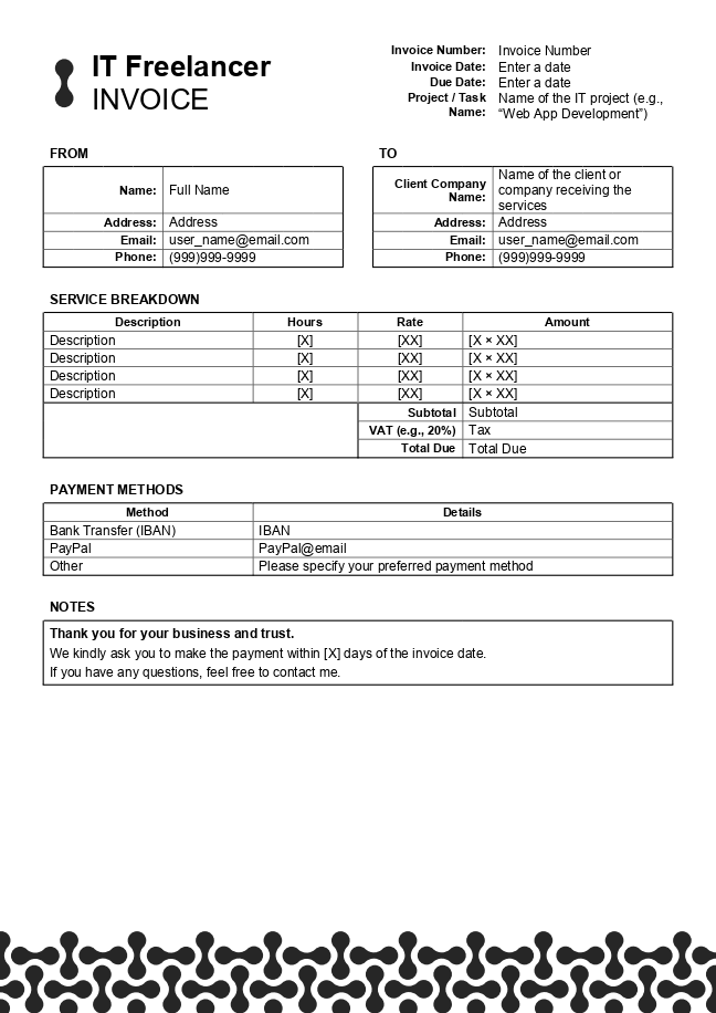 IT Freelancer Invoice template