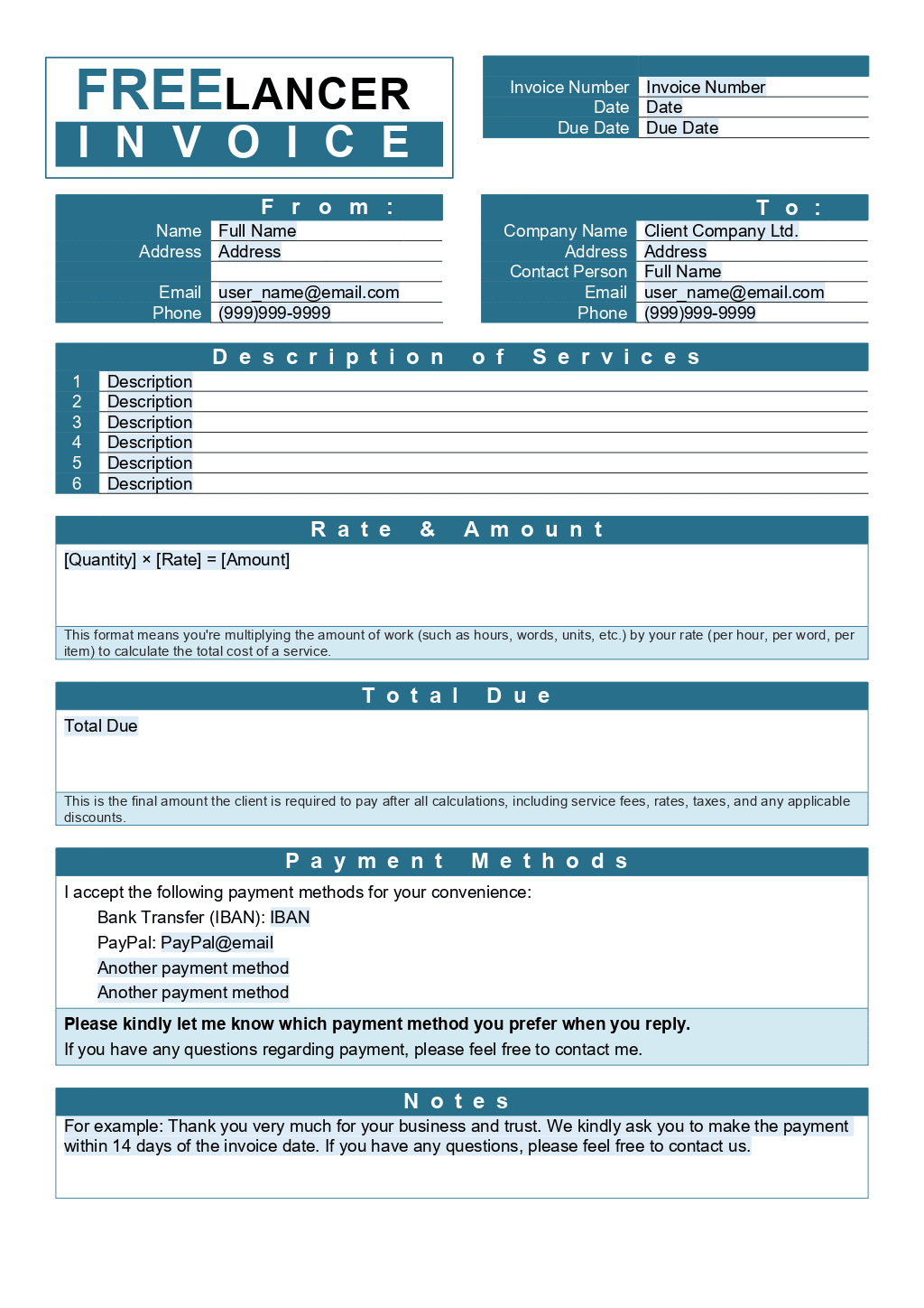 Freelancer Invoice template 3