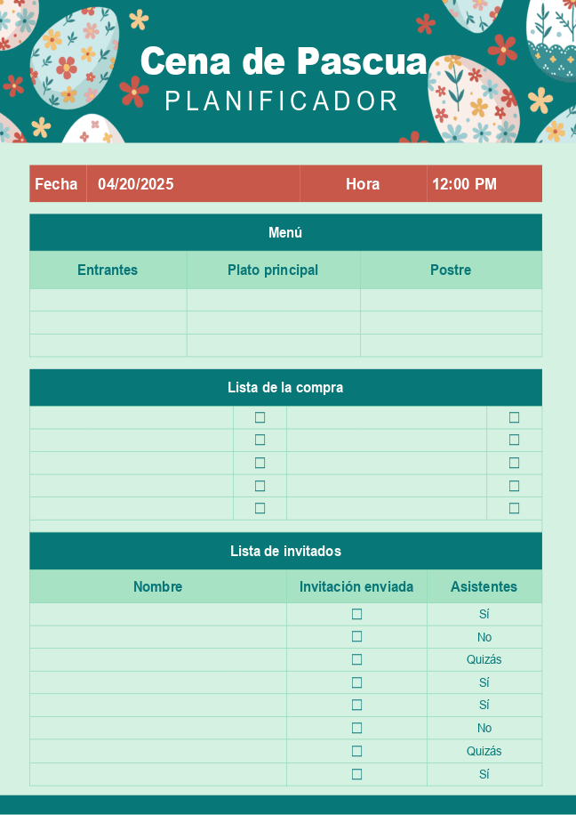 Planificador de la cena de Pascua